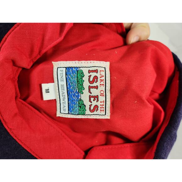 vintage Lake of the Isles Wool Newsboy Cap Medium Classic Navy Red Lined Hat - Picture 4 of 4